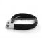 Mens handmade bracelet black real leather stainless steel clasp bracelet jewelry