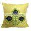 Yellow Pillow Cover With Peacock Feathers,Thread-Work Toss, Decorative Pillow Cover, Couch Bed Pillow
