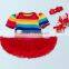 2017 hot sell Rainbow stripes baby rompers for 1-2 YS , romper+headband+one pair of shoes