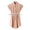 Lady Summer Plus Size Ladies Chiffon Lapel Collar Dress for Women Shirts Short Sleeve Blouse Female Dresses With Belt