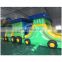 Newly train shape inflatable obstacle course, green color little train inflatable obstacle, train inflatable tunnel obstacle