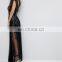 New Arrival Plunging Neckline Sequin Mesh Fit and Flare Maxi Dress