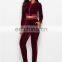 Wholesale custom jogger blank zip up velvet plain crop top and pant sweat suit sets