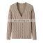 New Fashion Casual Cardigan Single Breasted V-Neck Cable Knitted Cashmere Solid Pattern with Pearl Button Autumn Season Sweater