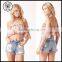 Designer Western Tops Images Women Off Shlouder Pink Floral Pattern Ruffle Crop Tops