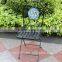 Mosaic bistro set blue pattern black wrough iron KD table folding chair