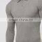 Custom Long Sleeve Three Button Placket men's 100% Cotton 200gsm Lightweight Knit Casual Tight Slim Fit Grey Polo Shirt