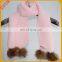 Scarf with real raccoon fur ball winter knit scarf