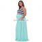 Kate Kasin Women's Aquamarine Striped Patchwork Sleeveless U-Neck Maternity Maxi Tank Dress KK000676-2