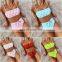 2019 New Sexy Solid Heat Print Beach Bikini Women Bow High Waist Bandeau Sling Beachwear Bathers Mujer Padded Swimsuit Biquini