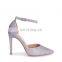Fashionable sexy and silver glitter court heels with ankle strap with buckle footwear shoes (sandalias mujer)
