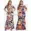 New Arrive Spring Fall, Women Clothing Plus Size Floral Layered Ruffle Off Shoulder Dress/