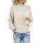 SW14 Women Long Sleeve Cable Knit Loose Sweater Casual Oversized Turtleneck Pullover Sweater