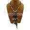 Wholesale High Quality Handmade Black Velour Indian Style Real Feather Pendant Necklace