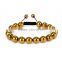 Wholesale 10mm 7.5 Inch Gold Plated Hematite Gemstone Adjustable Wire Bangle Bracelet (Jewelry Box is not Included)