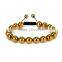 Wholesale 10mm 7.5 Inch Gold Plated Hematite Gemstone Adjustable Wire Bangle Bracelet (Jewelry Box is not Included)