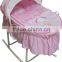 Baby bassinet natural colorful cute embroidery wicker basket set with rocking metal stand