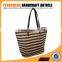 Stripe brown color paper straw tote bag women summer beach handbag
