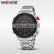 Luxury Brand WEIDE Men Sport Watches Black Dial Red hands Dual Display 30m Waterproof Stainless Steel Strap Watches Stop Watch