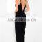 Sexy V neck and V back black elegant jumpsuit women summer 2015