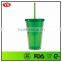 16 ounce Insulated green plastic diamond tumbler with drinking straw