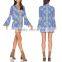 Online Shopping Woman Flare Long Sleeve Woman Print Shirt Mini Dress With Chain