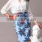 Pretty Steps 2016 elegant fancy high quality skirt floral printed fashion ladies blue skirt