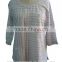 Stripe Cotton-poly Fabric with Round neck Button pocket Ladies 3/4 sleeve Blouse Design