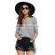 Ladies gray color fitted long sleeve loose body stretch cotton fabric blouse