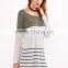 New Arrival Color Block Lace Trim Long T Shirt Stripes Cotton Spandex Casual Curved Hem Tee Dress