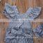 Handmake flutter sleeve polka dots halter romper with beautiful bowknot