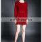 High quality ladies Maroon dress with lace trim, long sleeve fashion Autumn dress