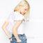 Girls fashion pure cotton cropped T-shirt with melon print