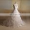 Intellectuality High Collar Lace Beads Sequin Flowers Tiered Long Train Wedding Gown