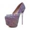 Fashionable Sequined Thick Platform High Heels Ladies Sandal and Glitter Design Shoes Women Sexy PU Rubber PK Daily Wear