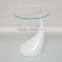 Unique design fiberglass base glass side table teardrop coffee table