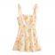 Spring new women's clothing European and American style bow decoration flower print poplin dress
