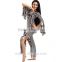 Black and White Stripe With Sequins Slit Design Long Belly Dance Costume