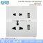 Metal wiredrawing edging plug socket universal wall socket with 2 usb port