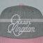 Guangzhou hat factory professional custom 100% cotton/light grey and pink/embroidery logo/flat brim hat