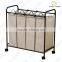 Rolling Quad Sorter Laundry Hamper With Natural Polyester Bags, Antique Bronze Frame