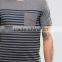2016 High Quality Custom Short Sleeve O-Neck Chest Pocket Grey Mens 100% Cotton Breathable Casual Stripe T-Shirt