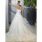 High quality organza lace material appliqued beaded A-line bridal wedding gown custom made