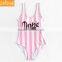 Custom Logo Swimwear Bikini Stripe Sublimation Print Halter One Piece Swimsuits