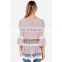 T-B517 Casual Ladies Lace Trims Button Up Latest Blouse Styles