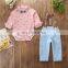 Little gentleman Outfit Toddler Boy Long Sleeve Romper + suspender pant 2pcs Clothing Set 3Colors 4Size for 0-3T
