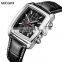 Megir 2028 Casual Leather Band Analog Quartz Calendar Chronograph Square Drop Shipping Watches Waterproof Male Timepiece