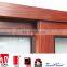 Horizontal wooden white 4 panel tempered glass aluminium sliding windows with mosquito net