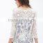 Autumn Ladies White Sheer Embroidered Mesh Tops