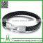 Simple Punk Silver Alloy Buckle Braided PU Leather Bangle Cuff Bracelet